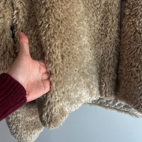 Rebecca Minkkoff Women's Cropped Bomber Faux Fur Coat Jacket SMALL in Natural - Picture 4 of 13